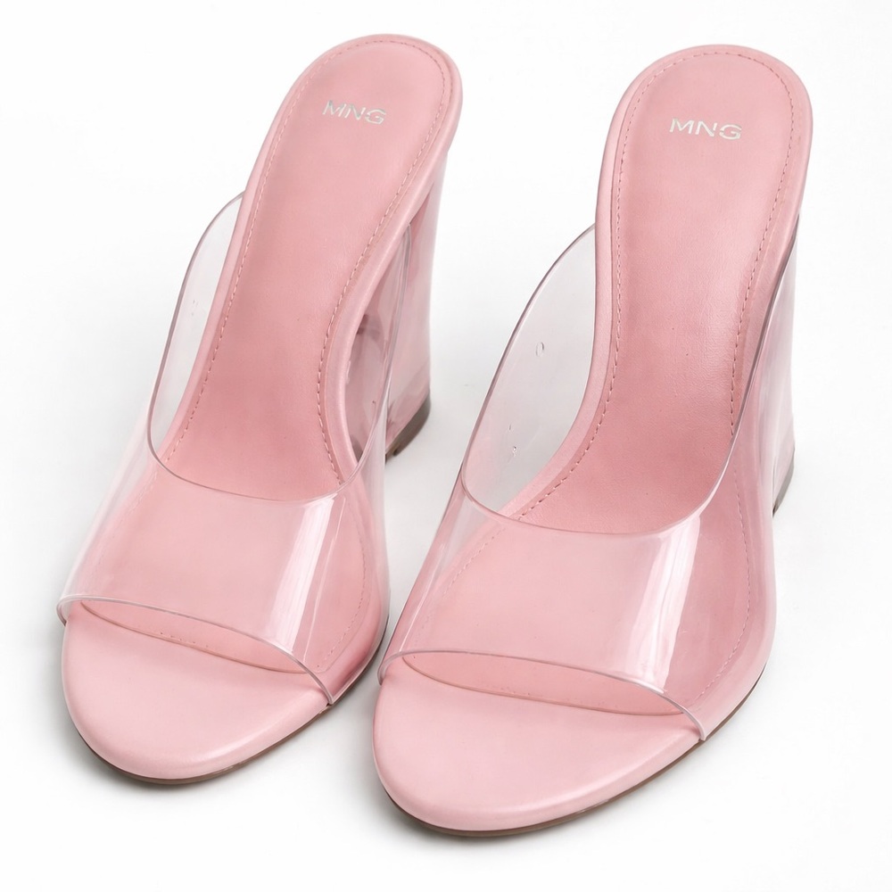 MANGO Pink Clear Wedge Slide Sandals Size 39 (US 8)